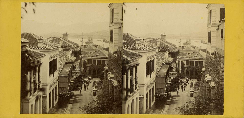 Stereoview of a street in Hong Kong