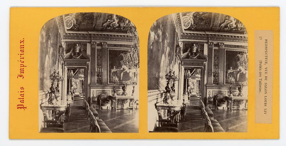 Vintage stereoscopic albumen print on card showing Tuileries Palace