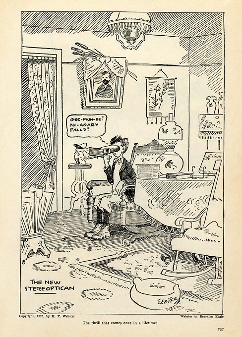 Newspaper illustration of a man using a stereoscope